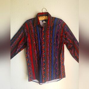 Vintage 1980's Wrangler men's pearl button snap shirt Aztec/Western